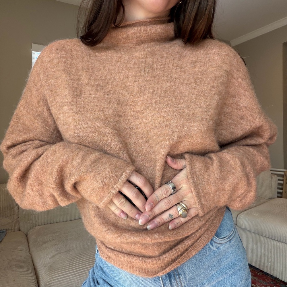 Wilfred Tan mock neck turtleneck sweater with back tie